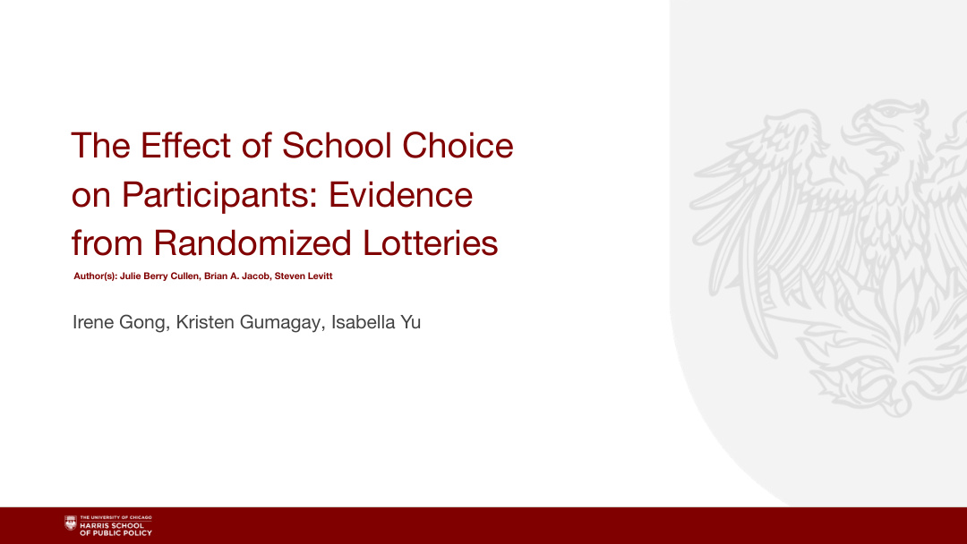UChicago school-choice final project title slide